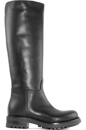 Julie Dee Femme, Chaussures, Noir, Taille: 38 EU Botte Haute en Cuir Noir avec Bout Rond