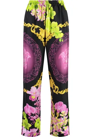 VERSACE Femme, Pantalons, Multicolore, Taille: 40 FR Pantalon de pyjama en soie imprimé floral