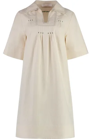 See by Chloé Femme, Robes, , Taille: 34 FR Mini-Robe en Coton avec Col en V et Coutures Contrastées