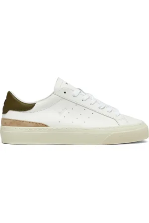D.A.T.E. Homme, Chaussures, Blanc, Taille: 40 EU Baskets Blanches avec Détails Vert Militaire