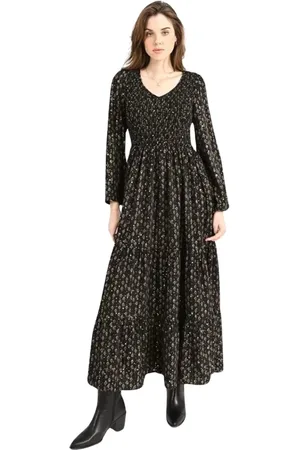 Molly Bracken Femme, Robes, Noir, Taille: 36 FR Robe Longue Fluide Poitrine Smockée