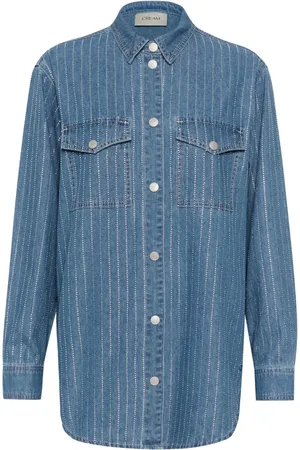 Cream Femme, Blouses et Chemises, Bleu, Taille: 40 FR Chemisier Blouse en Denim Bleu Strass