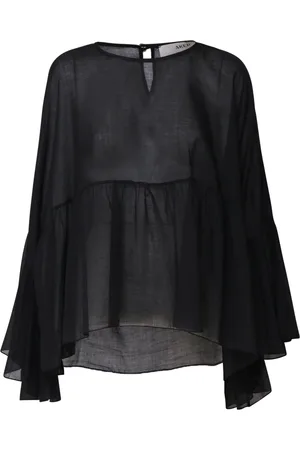 AKEP Femme, Blouses et Chemises, Noir, Taille: 36 FR Tunique Muslin Noire Bouton Italie