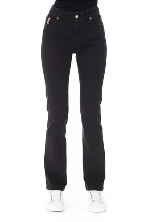 BALDININI Femme, Jeans, Noir, Taille: W28 Jean en Coton Noir avec Bouton Logo