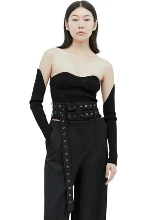 Rokh Femme, Tops, Noir, Taille: 40 FR Bustier en Tricot Côtelé avec Manches Détachables