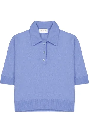 LANEUS Femme, Tops, Bleu, Taille: 36 FR Polo Manches Courtes en Cachemire et Soie