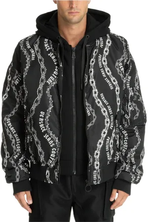VERSACE Homme, Vestes, Noir, Taille: S Doudoune Multicolore Abstraite Cordon Fermeture Éclair