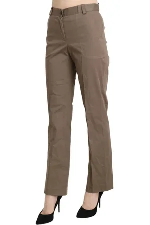 Bencivenga Femme, Pantalons, Brun, Taille: 46 FR Pantalon Marron Taille Haute Fermeture Éclair Coton