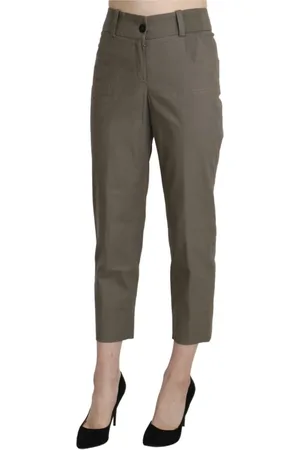 Bencivenga Femme, Pantalons, Gris, Taille: 42 FR Logo-Detailed High Waist Cropped Pants