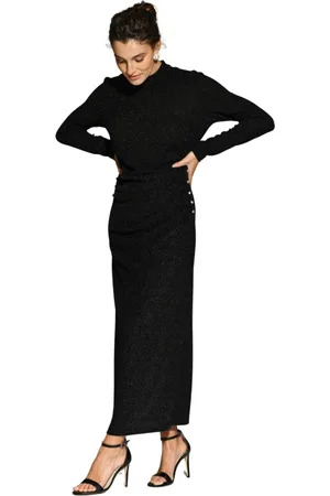 MOSKADA Femme, Robes, Noir, Taille: 40 FR Robe Midi en Lurex Noir avec Détail de Perles