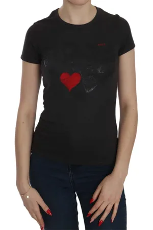 Exte Femme, Tops, Noir, Taille: 38 FR Blouse col rond imprimé cœurs noirs