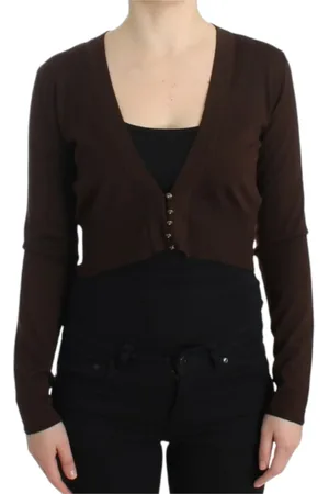 Roberto Cavalli Femme, Pulls, Brun, Taille: 38 FR Cardigan Court en Laine Marron