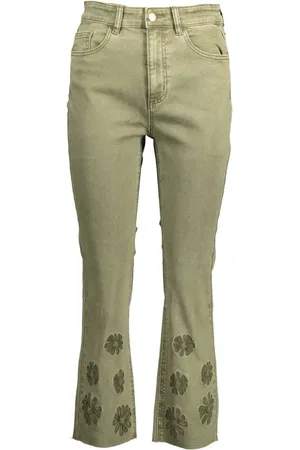 Desigual Femme, Jeans, Vert, Taille: 40 FR Jean Vert Brodé avec Coutures Contrastées