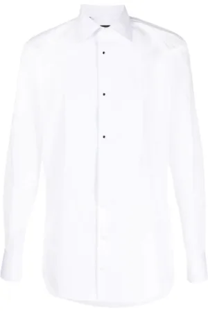 Dolce & Gabbana Homme, Chemises, Blanc, Taille: L Chemise en coton blanc à manches longues avec bouton perle noire
