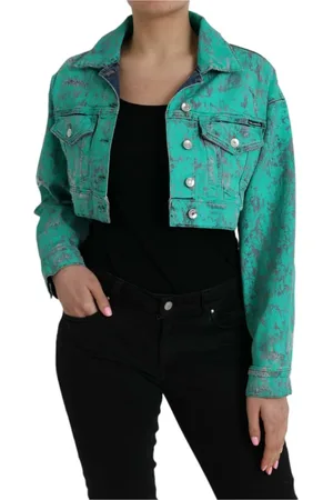 Dolce & Gabbana Femme, Vestes, Vert, Taille: 36 FR Veste en Jean Courte Vert Tie Dye