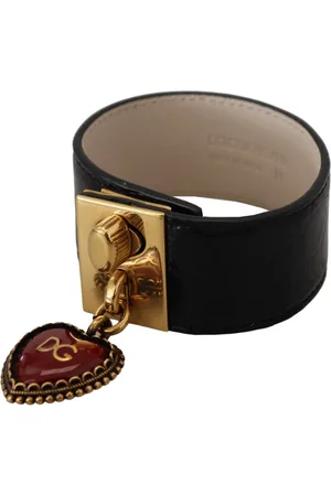 Dolce & Gabbana Femme, Accessoires, Noir, Taille: ONE Size Bracelet en cuir noir avec détails dorés