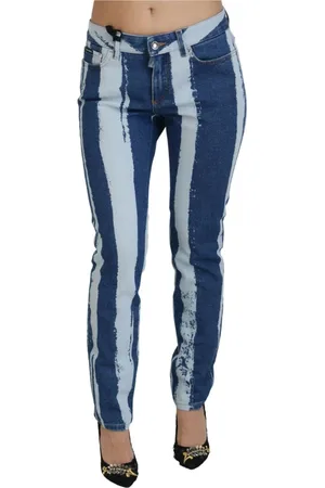 Dolce & Gabbana Femme, Jeans, Bleu, Taille: 38 FR Jeans Slim Fit à Rayures Élégantes