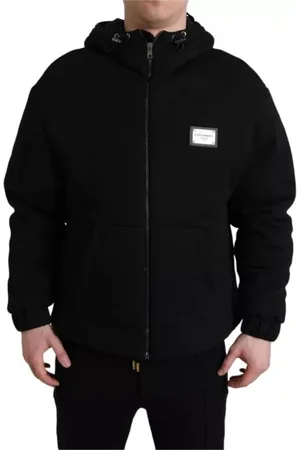 Dolce & Gabbana Homme, Vestes, Noir, Taille: M Veste Bomber à capuche avec logo en coton nylon