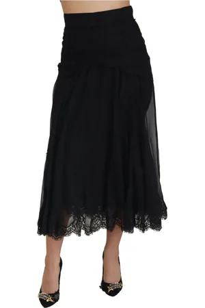Dolce & Gabbana Femme, Jupes, Noir, Taille: 36 FR Élégante jupe midi taille haute en mélange de soie