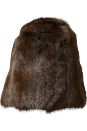 Dolce & Gabbana Femme, Accessoires, Brun, Taille: ONE Size Bonnet Beanie en Fourrure de Belette et Cachemire Marron