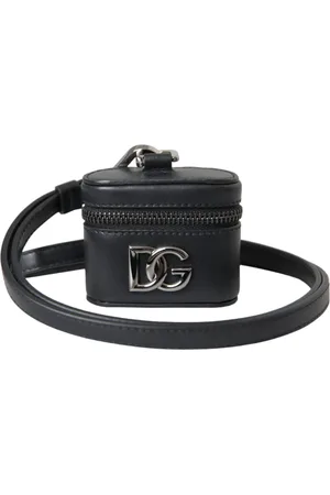 Dolce & Gabbana Unisex, Accessoires, Noir, Taille: ONE Size Étui Airpods en Cuir Noir avec Logo DG