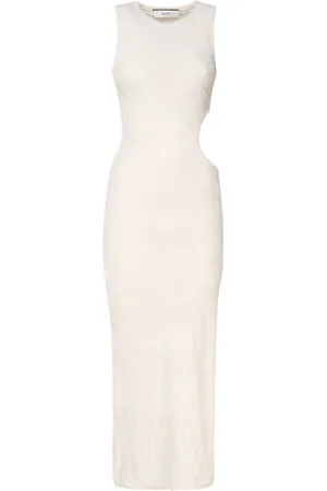 AKEP Femme, Robes, Blanc, Taille: 42 FR Élégante Robe Longue Crème avec Découpe