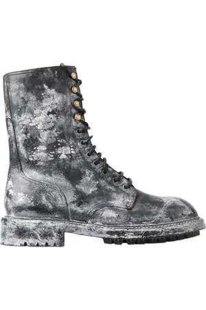 Dolce & Gabbana Homme, Chaussures, Noir, Taille: 39 1/2 EU Bottes Chic Noires Lacets Gris-Blanc