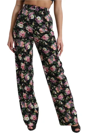 Dolce & Gabbana Femme, Pantalons, Multicolore, Taille: 36 FR Pantalon Large Floral Noir