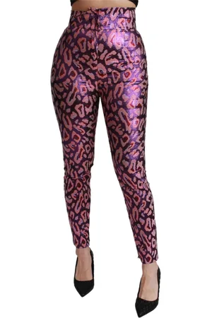 Dolce & Gabbana Femme, Pantalons, Multicolore, Taille: 36 FR Pantalon Taille Haute en Soie avec Détails Logo
