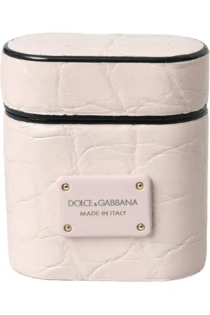 Dolce & Gabbana Femme, Accessoires, Rose, Taille: ONE Size Étui Airpods en Cuir avec Plaque Logo Métallique