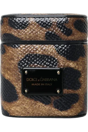 Dolce & Gabbana Unisex, Accessoires, Brun, Taille: ONE Size Étui Airpods en cuir de veau léopard