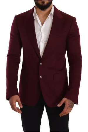 Dolce & Gabbana Homme, Vestes, Rouge, Taille: M Maroon Peak Lapel Blazer Veste Logo