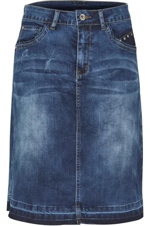 Cream Femme, Jupes, Bleu, Taille: 46 FR Jupe en Denim Patché avec Clous