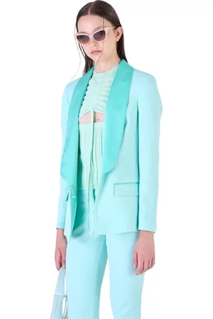 Silvian Heach Femme, Vestes, Vert, Taille: 42 FR Blazer à Col Châle avec Poches Latérales