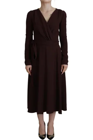 Dolce & Gabbana Femme, Robes, Brun, Taille: 42 FR Robe Portefeuille Marron à Manches Longues