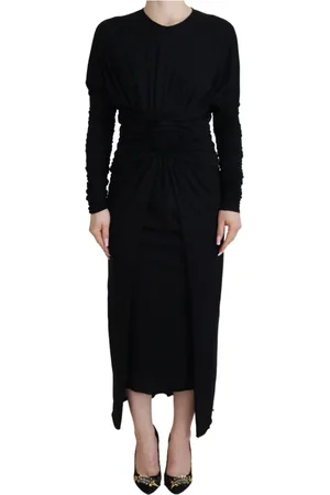 Dolce & Gabbana Femme, Robes, Noir, Taille: 32 FR Robe Noire Style Enveloppant en Laine