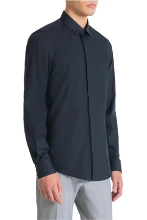 Antony Morato Homme, Chemises, Bleu, Taille: XL Chemise Bleue Unie à Boutons à Manches Longues