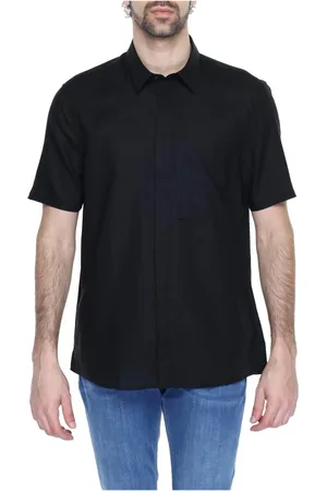 Antony Morato Homme, Chemises, Noir, Taille: L Chemise Noire en Lin à Manches Courtes