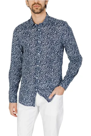 Antony Morato Homme, Chemises, Bleu, Taille: S Chemise Bleue en Coton à Manches Longues Imprimée