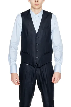 Antony Morato Homme, Costumes, Noir, Taille: M Gilet Noir en Mélange de Lin Boutonné