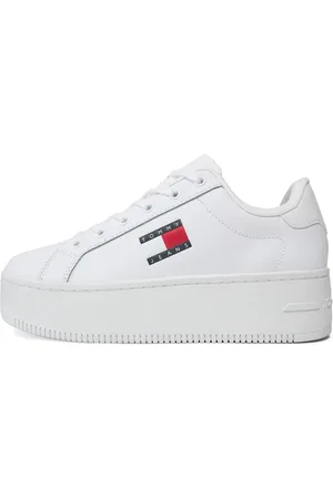 Tommy Hilfiger Femme, Chaussures, Blanc, Taille: 38 EU Baskets en Cuir Blanc pour Femmes