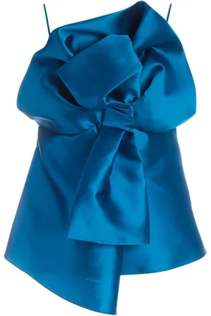 Alberta Ferretti Femme, Tops, Bleu, Taille: 38 FR Teal Silk Blend Maxi Bow Top