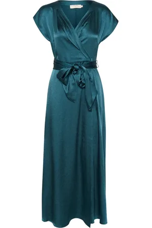 Cream Femme, Robes, Bleu, Taille: 38 FR Robe longue maxi en satin petrol