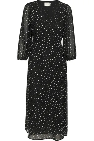 Kaffe Femme, Robes, Noir, Taille: 42 FR Robe à Pois avec Col en V