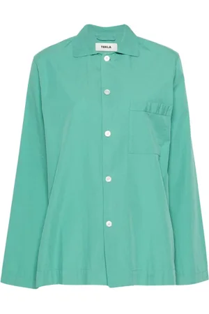 Tekla Femme, Blouses et Chemises, Vert, Taille: 40 FR Pyjama Vert en Coton avec Fermeture à Bouton