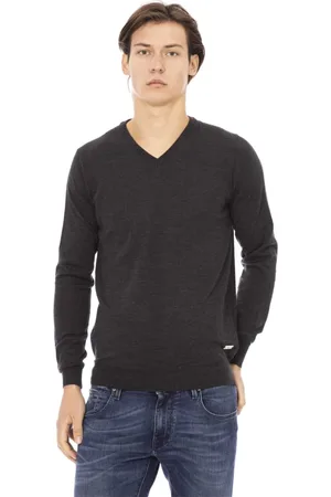 BALDININI Homme, Pulls, Gris, Taille: M Pull col en V Monogramme Détail Métallique