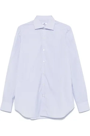 Finamore Homme, Chemises, Bleu, Taille: M Chemise à Rayures en Coton Italien