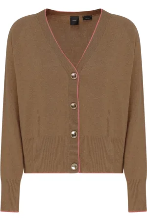 Pinko Femme, Pulls, Brun, Taille: 42 FR Cardigan Marron avec Encolure en V et Bord Fuchsia