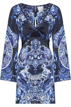 Camilla Femme, Robes, Bleu, Taille: 38 FR Robe courte en soie avec devant torsadé