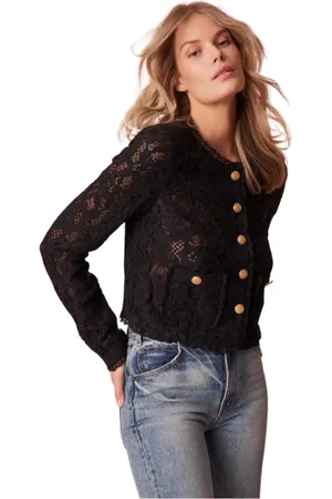 LOVESHACKFANCY Femme, Vestes, Noir, Taille: 42 FR Veste en Dentelle Transparente en Noir